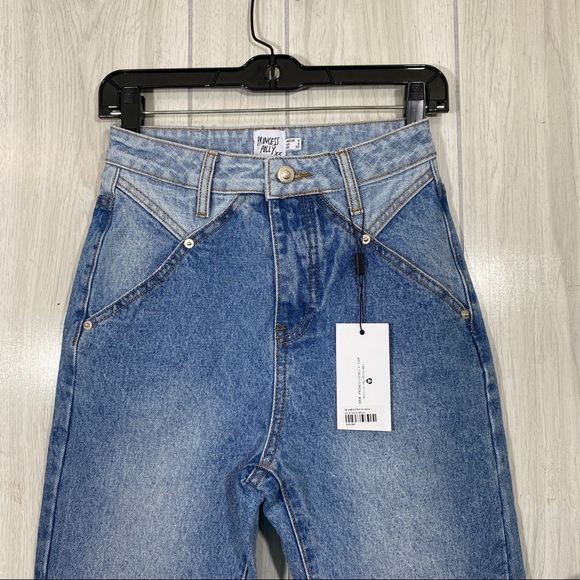 NEW Princess Polly Springfield Mom Mid Wash Two Tone Denim Jeans size 0 NWT - Picture 4 of 15